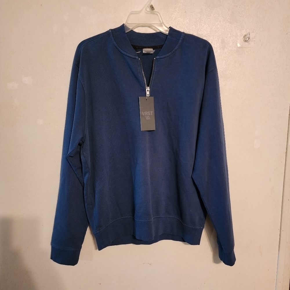 VRST Washed Terry Half-Zip Bomber Mens Size S NWT Jeweled Teal